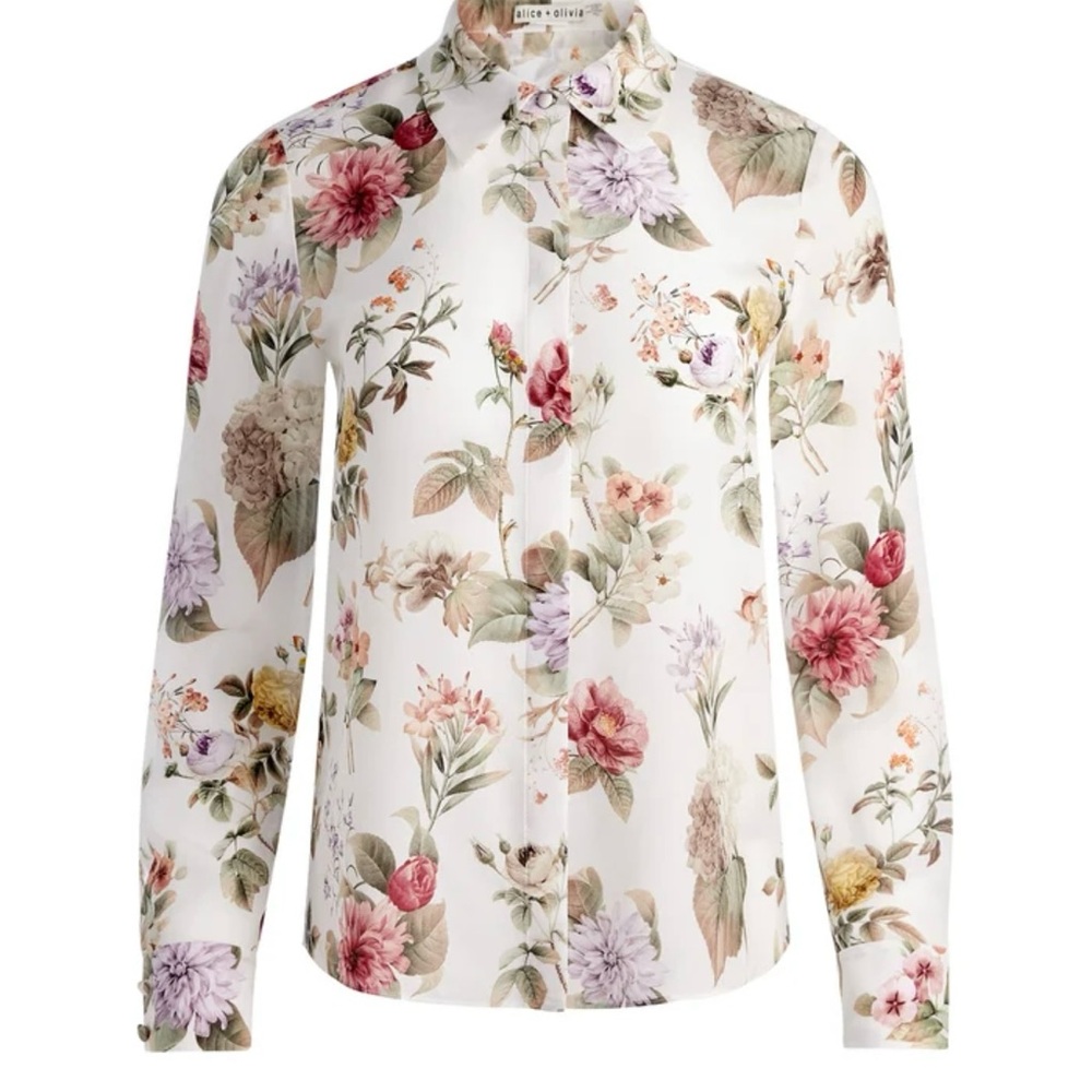 Alice and Olivia Willa Silk Floral Long Sleeve Blouse